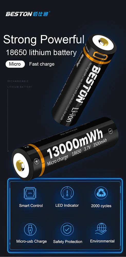 3,6 V 18650 USB Aufladbare Lithium-Batterie 3500mAh Li-Ion batterien für Taschenlampe Beston – Bild 6
